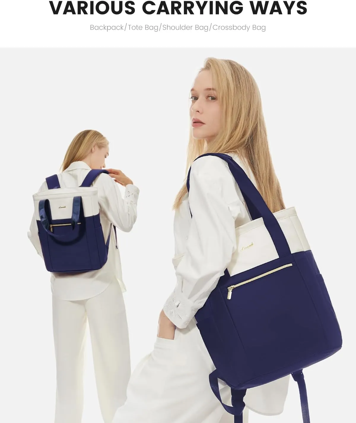 LOVEVOOK Laptop Backpack for Women, 15.6’’ Laptop Bag for Women Tote Bag Convertible, Lightweight Travel Backpack for College, Wide Open Work Backpack for Nurse Teacher Water-resistant Blue