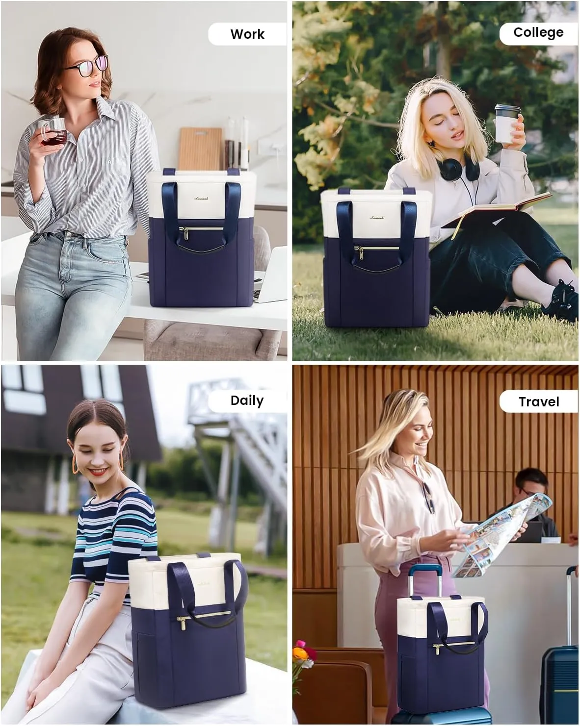 LOVEVOOK Laptop Backpack for Women, 15.6’’ Laptop Bag for Women Tote Bag Convertible, Lightweight Travel Backpack for College, Wide Open Work Backpack for Nurse Teacher Water-resistant Blue