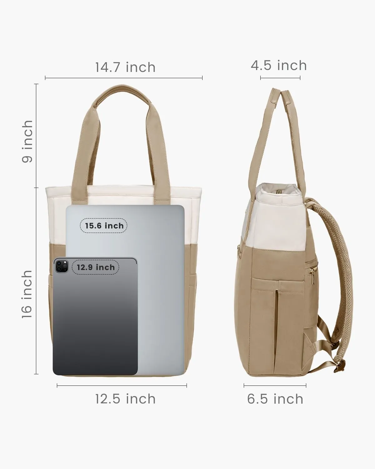 LOVEVOOK Laptop Backpack for Women, 15.6’’ Laptop Bag for Women Tote Bag Convertible, Lightweight Travel Backpack for College, Wide Open Work Backpack for Nurse Teacher Water-resistant Khaki
