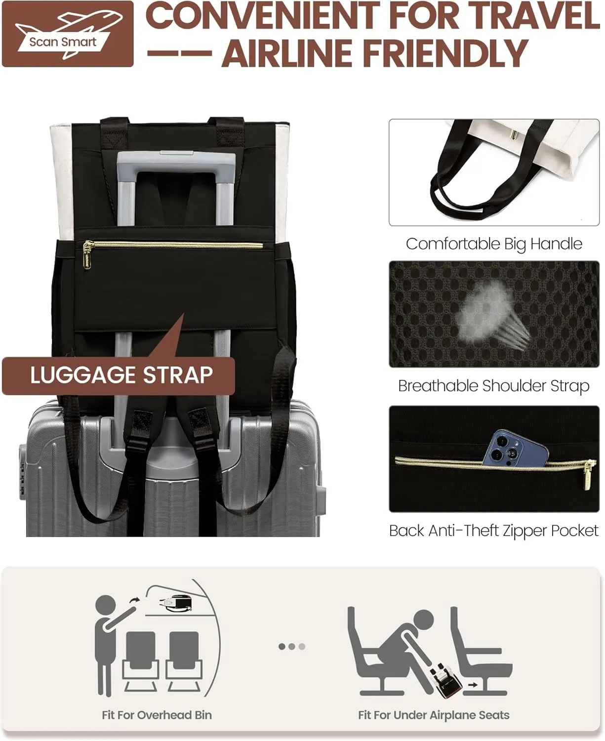 LOVEVOOK Laptop Backpack for Women, 17 Inch Work Laptop Bag Teacher Nurse Backpack, Wide Open Travel Backpack Purse Convertible Business Computer Tote Daypack, Black