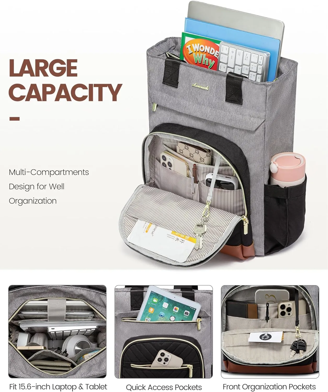 LOVEVOOK Laptop Backpack for Women, 17 Inch Work Laptop Bag Teacher Nurse Backpack, Wide Open Travel Backpack Purse Convertible Business Computer Tote Daypack