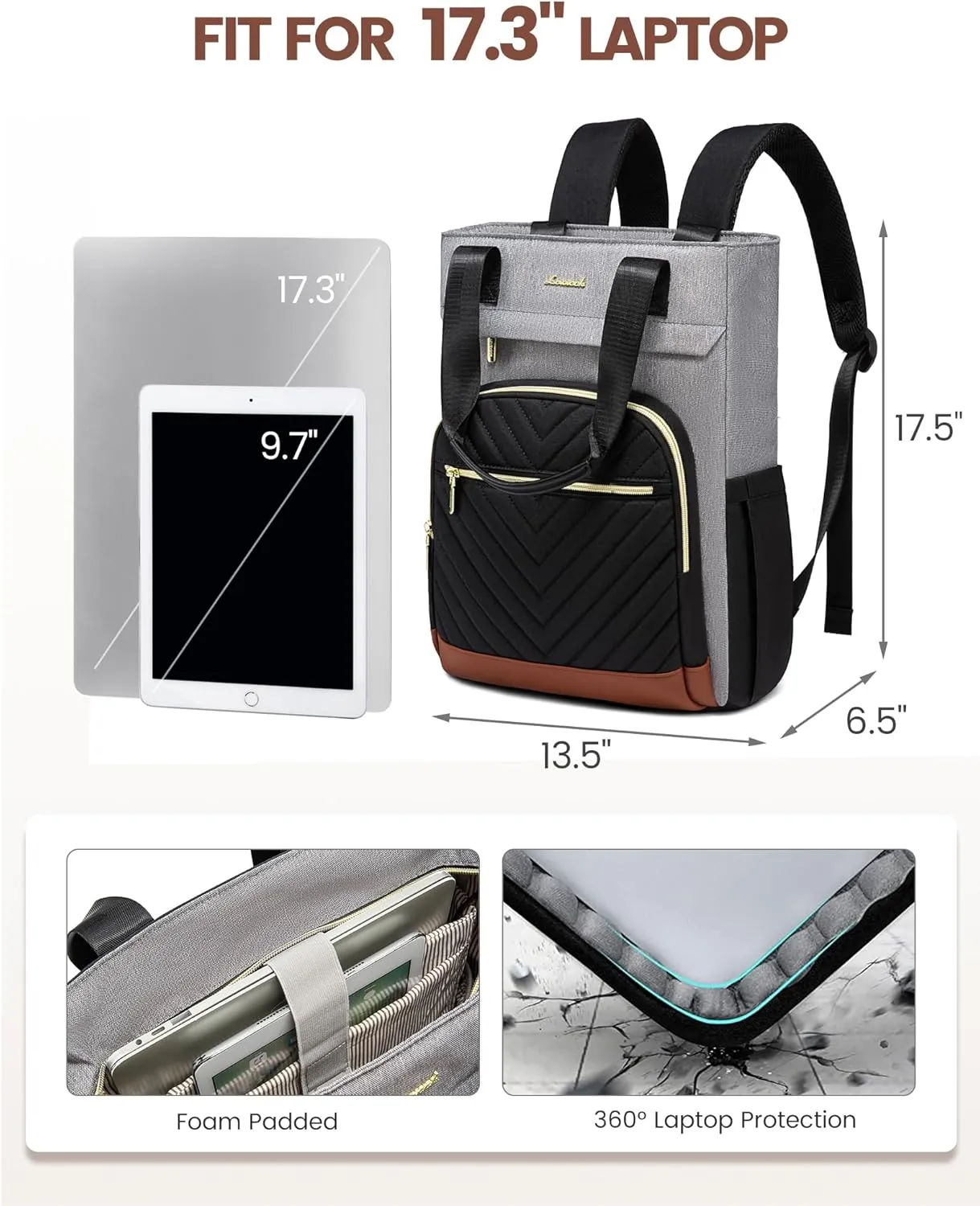 LOVEVOOK Laptop Backpack for Women, 17 Inch Work Laptop Bag Teacher Nurse Backpack, Wide Open Travel Backpack Purse Convertible Business Computer Tote Daypack