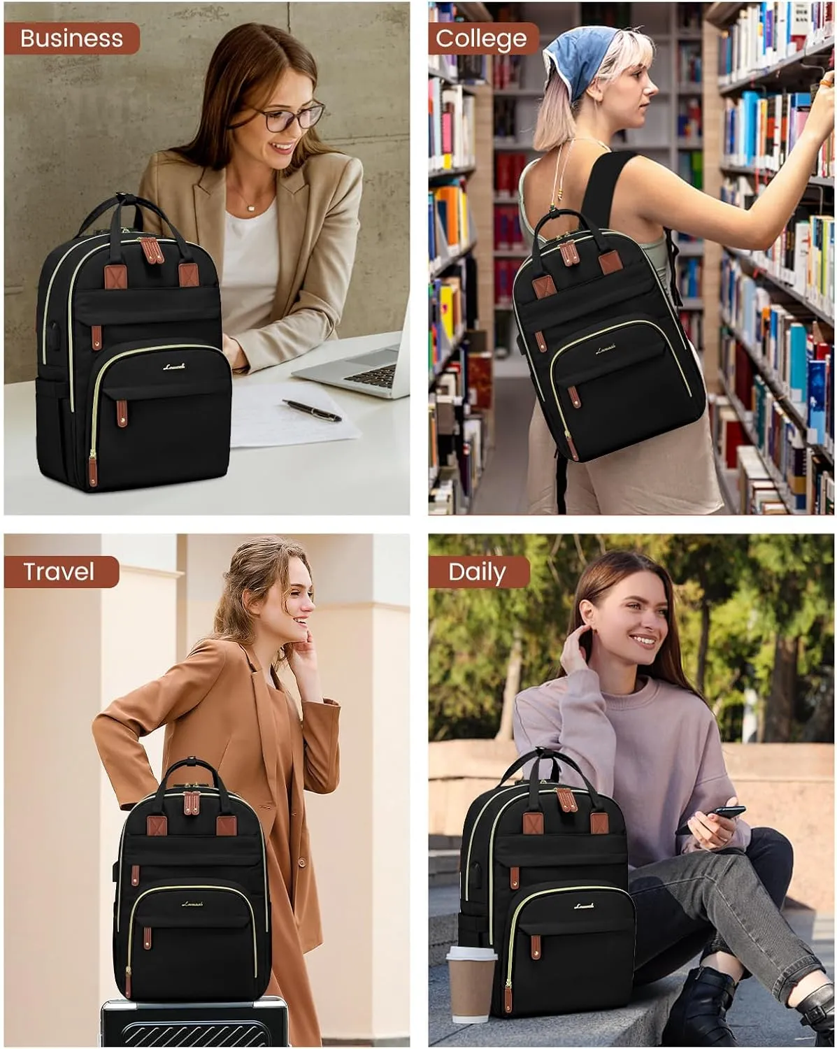 LOVEVOOK Laptop Backpack for Women & Men, Unisex Travel Anti-theft Bag Business Computer Backpacks Purse College Bag, Casual Hiking Daypack with Lock, 17 Inch, Black