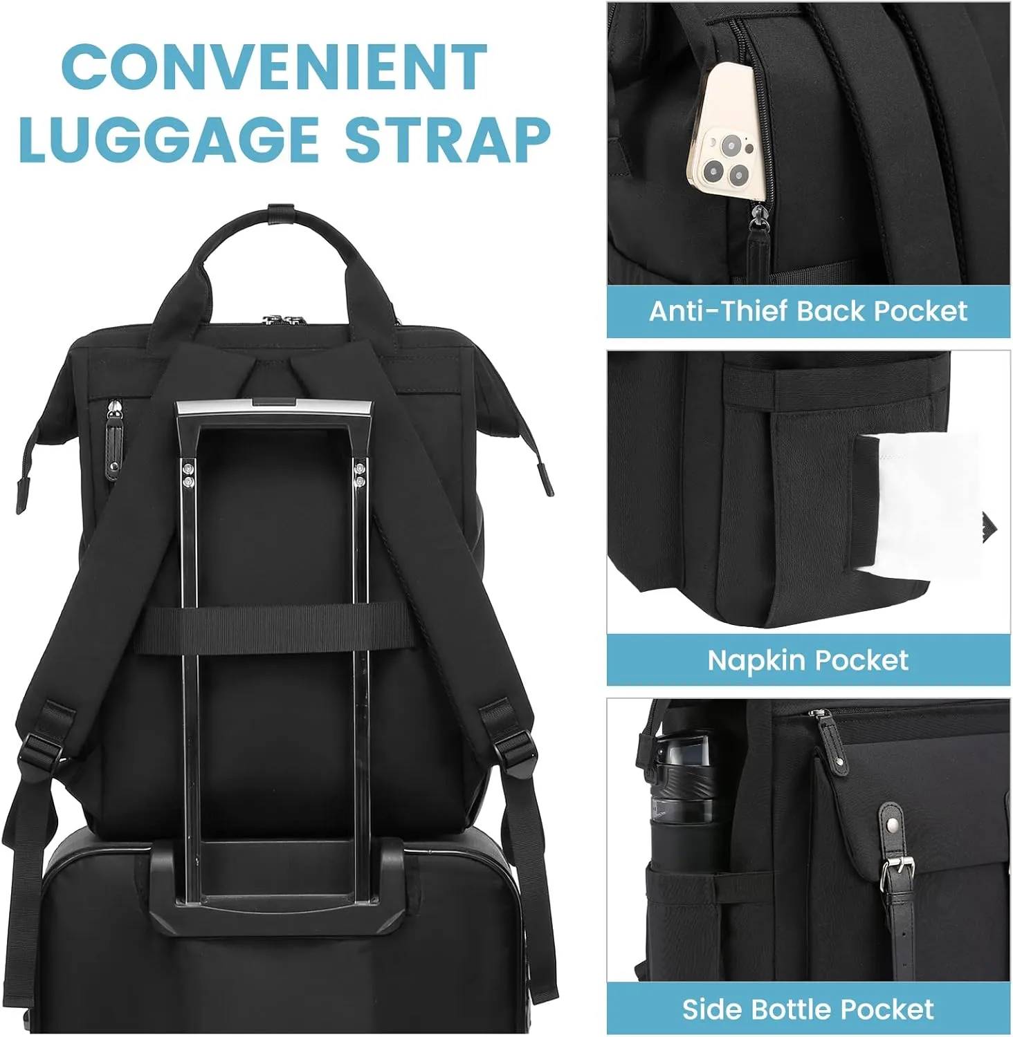 LOVEVOOK Laptop Backpack for Women, Teacher Nurse Bag Work Travel Computer Backpacks Purse,Water Resistant Daypack with USB Charging Port, 15.6 inch Black Brown