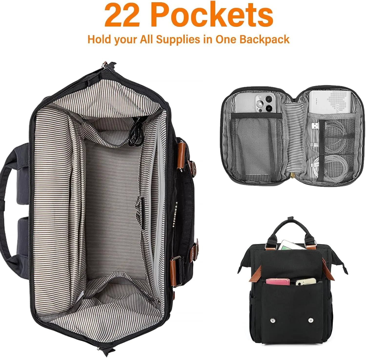LOVEVOOK Laptop Backpack for Women, Teacher Nurse Bag Work Travel Computer Backpacks Purse,Water Resistant Daypack with USB Charging Port, 15.6 inch Black Brown