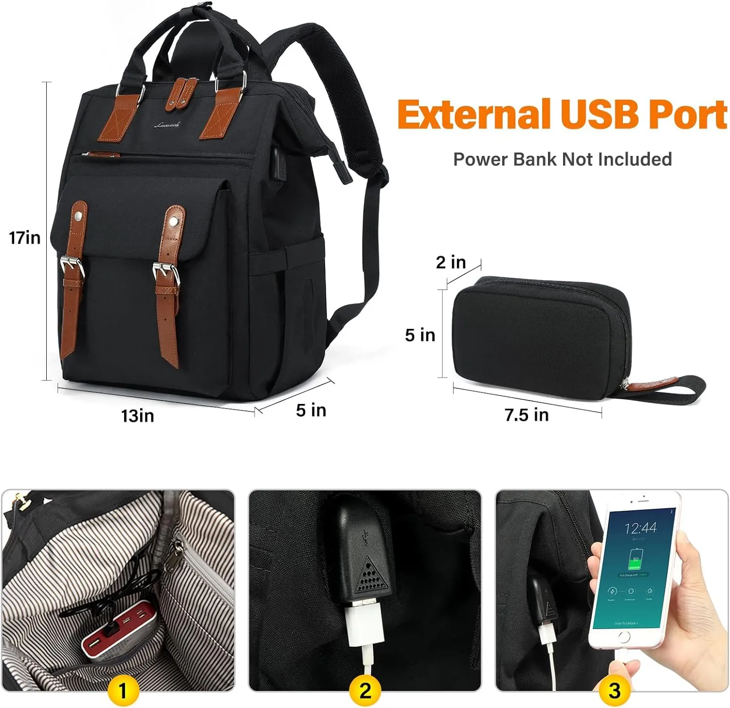LOVEVOOK Laptop Backpack for Women, Teacher Nurse Bag Work Travel Computer Backpacks Purse,Water Resistant Daypack with USB Charging Port, 15.6 inch Black Brown