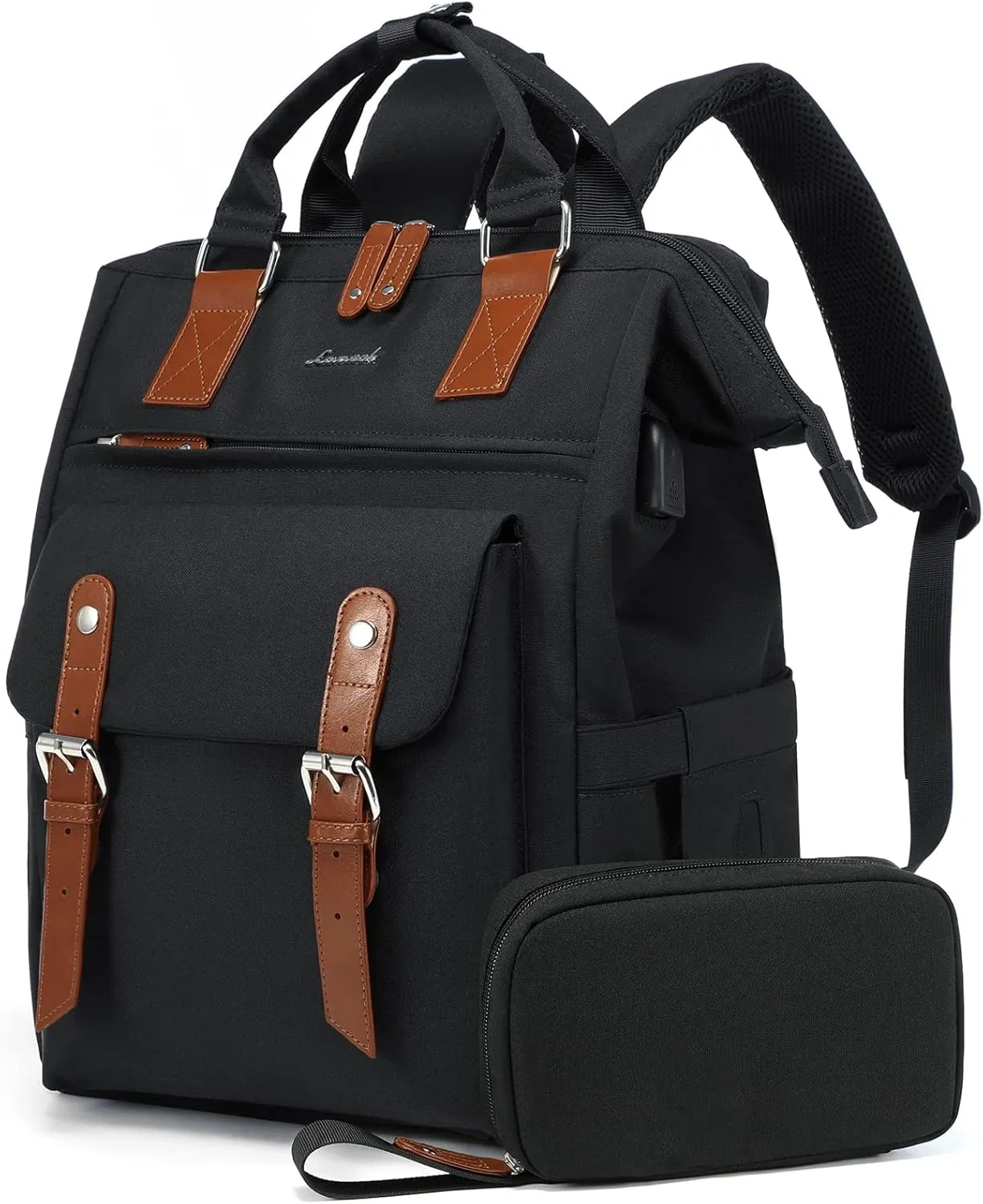 LOVEVOOK Laptop Backpack for Women, Teacher Nurse Bag Work Travel Computer Backpacks Purse,Water Resistant Daypack with USB Charging Port, 15.6 inch Black Brown