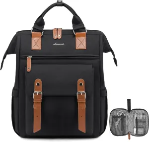 LOVEVOOK Laptop Backpack for Women, Teacher Nurse Bag Work Travel Computer Backpacks Purse,Water Resistant Daypack with USB Charging Port, 15.6 inch Black Brown