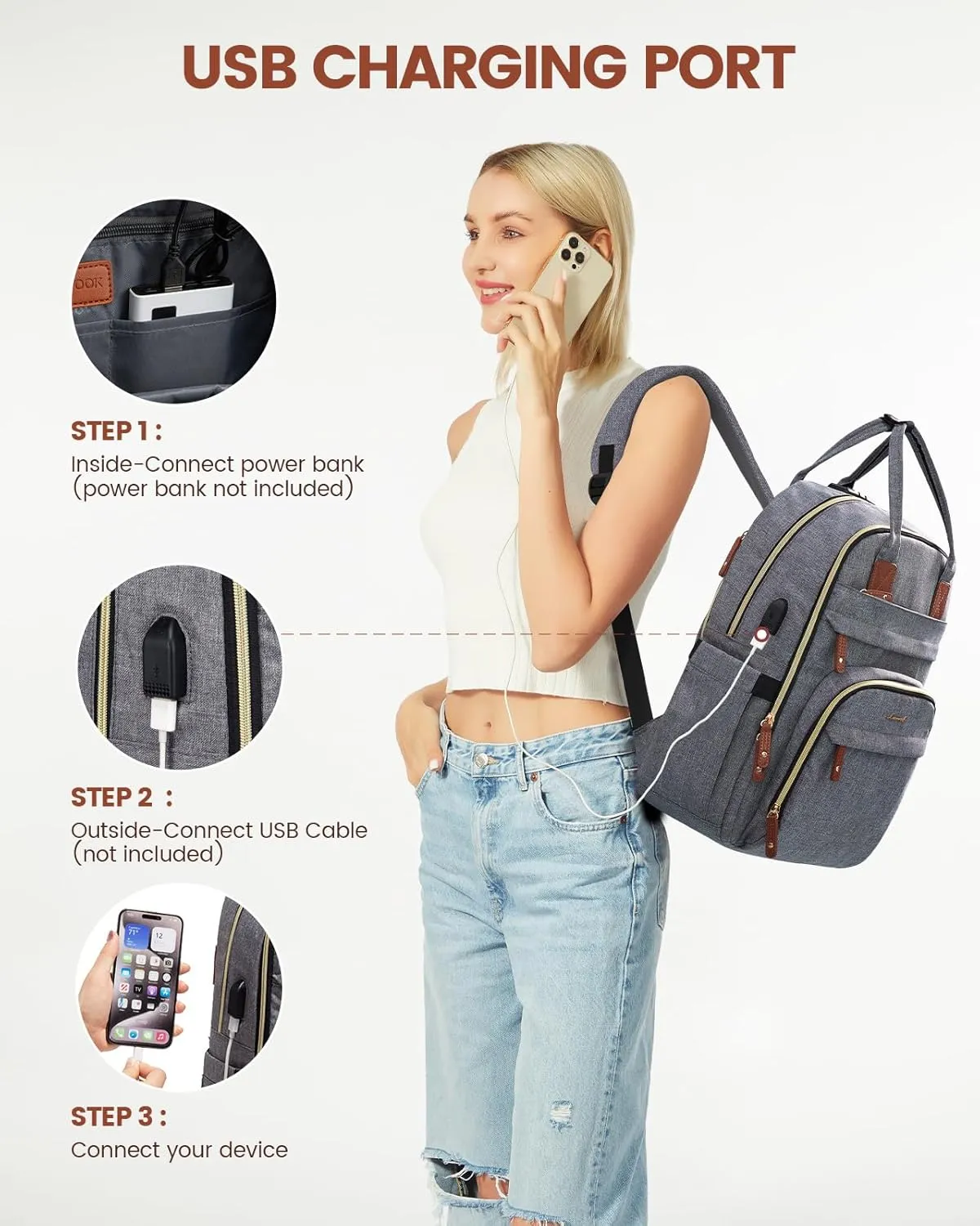LOVEVOOK Laptop Backpack for Women, Unisex Large Capacity Travel Anti-theft Bag, Business Work Computer Backpacks Purse College Bag for Men, Casual Hiking Daypack, 17 Inch, Grey