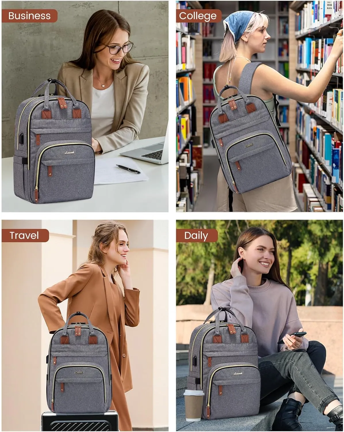 LOVEVOOK Laptop Backpack for Women, Unisex Large Capacity Travel Anti-theft Bag, Business Work Computer Backpacks Purse College Bag for Men, Casual Hiking Daypack, 17 Inch, Grey