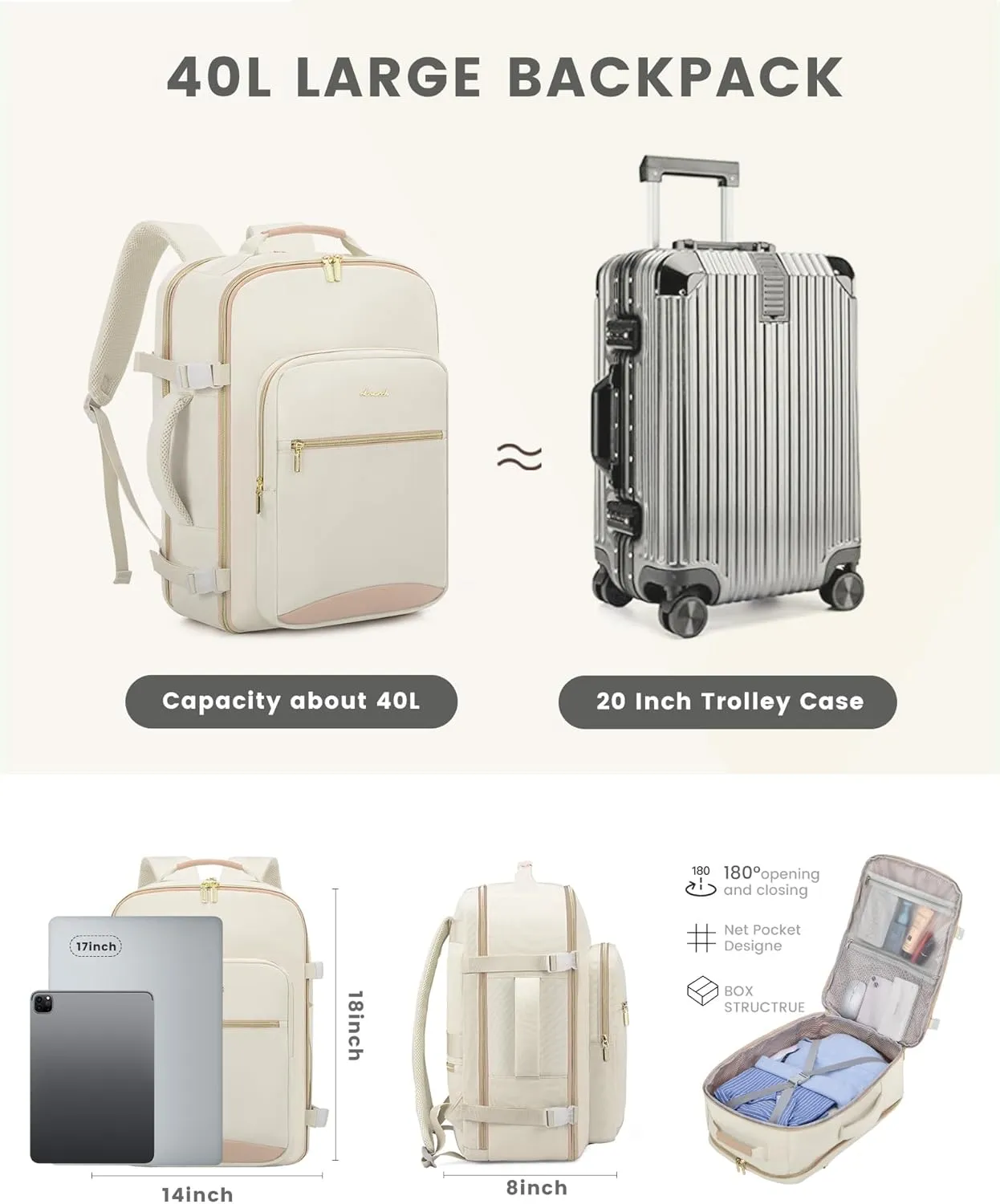LOVEVOOK Travel Backpack Carry on Flight Approved for Women Men, Carry on Backpacks for Women Backpack for Traveling on Airplane, Personal Item Bag Airline Approved Waterproof Laptop Computer Backpack