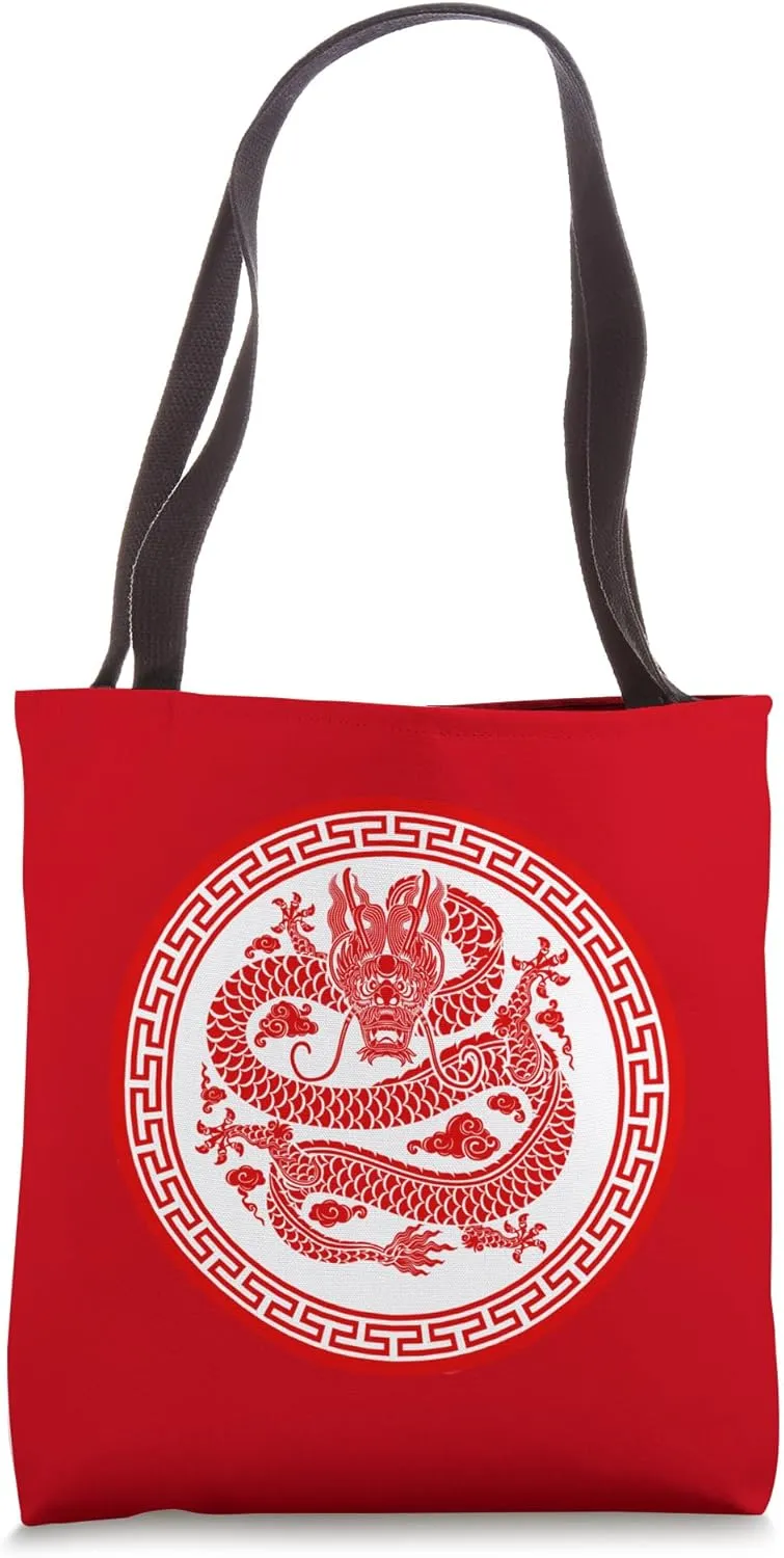 Lucky Money Red Envelope Dragon Year Ingot Zen ART ON BACK Tote Bag