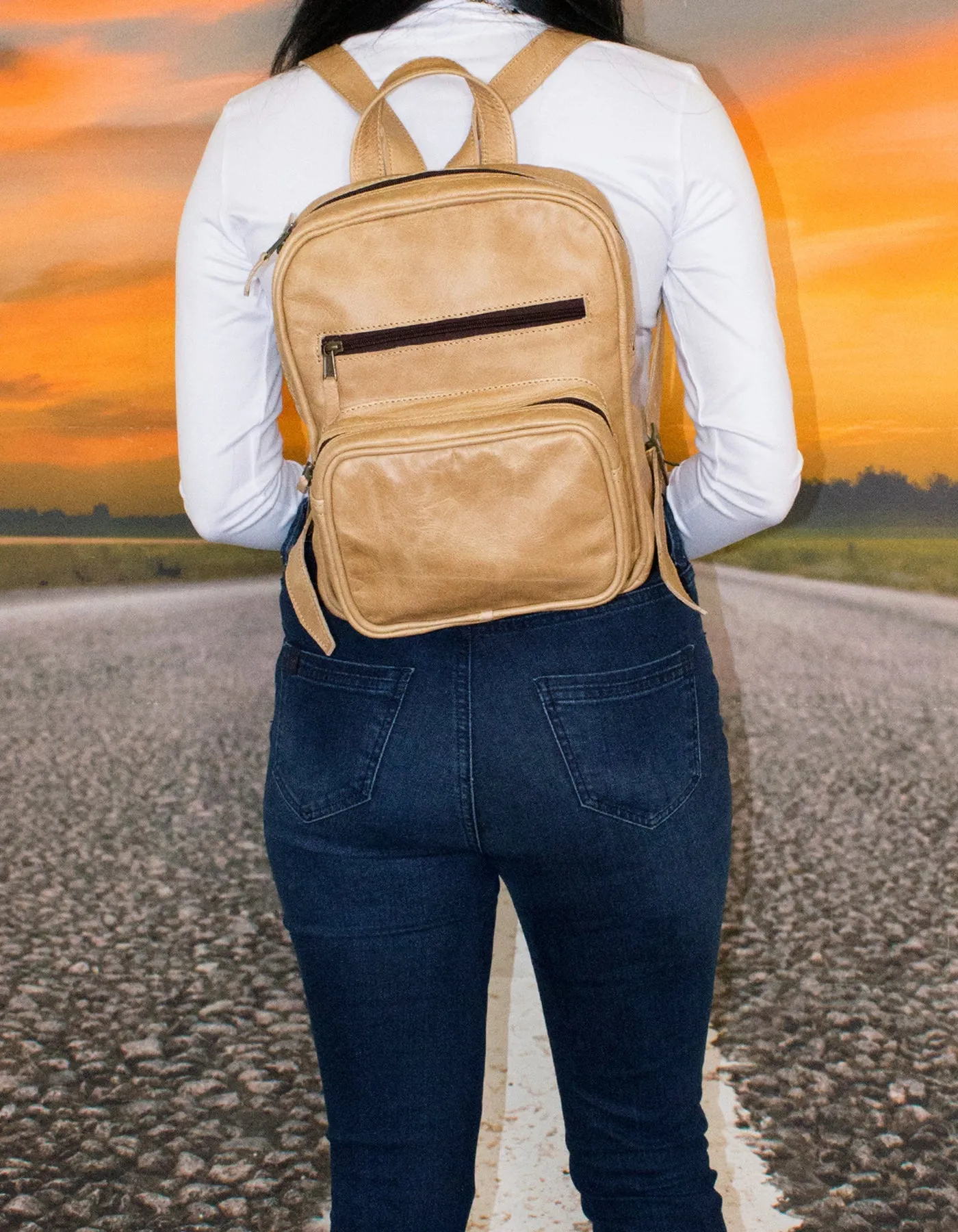 Luvsa LS-MS071 Full Grain Genuine Leather Backpack with YKK Zip