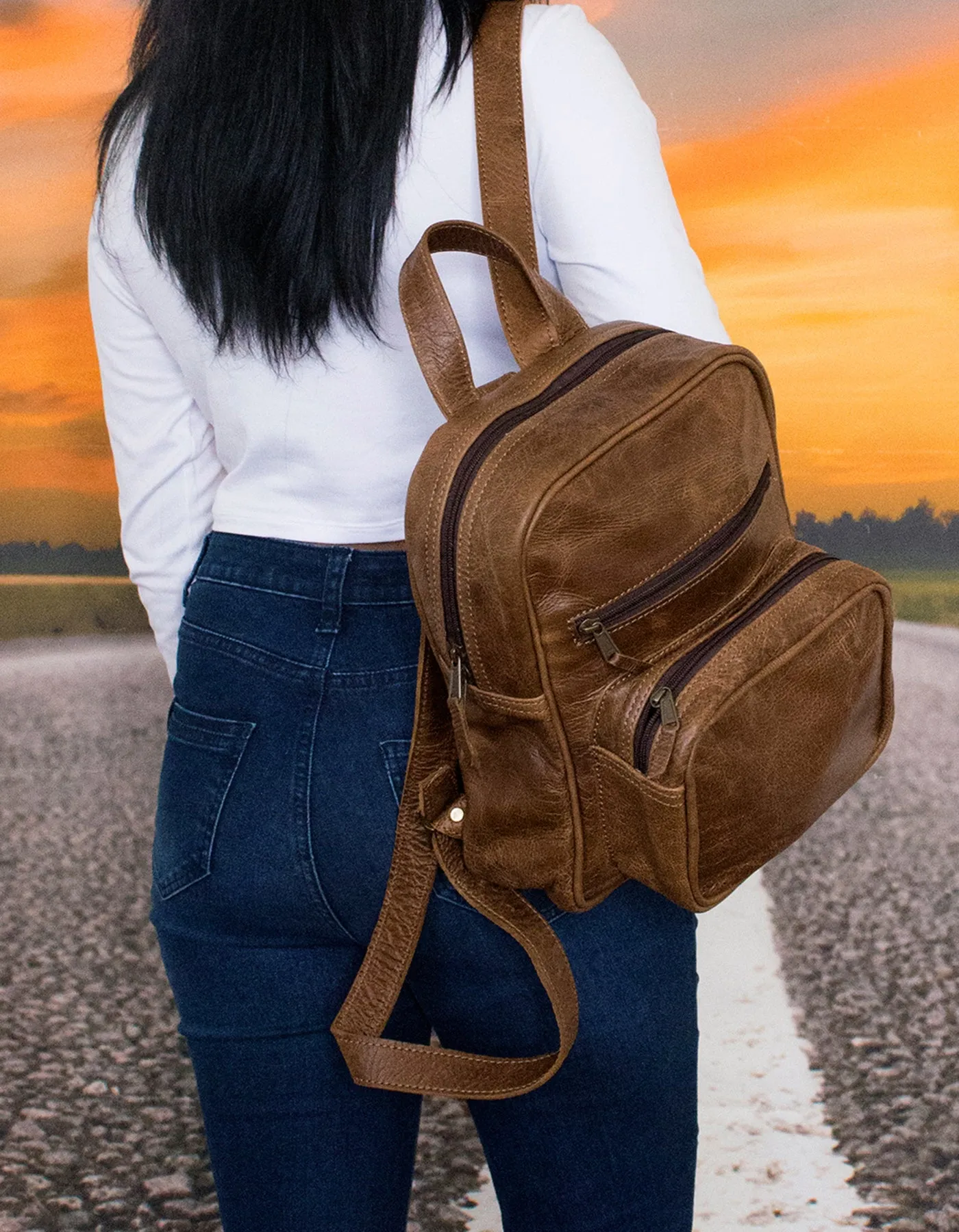 Luvsa LS-MS071 Full Grain Genuine Leather Backpack with YKK Zip