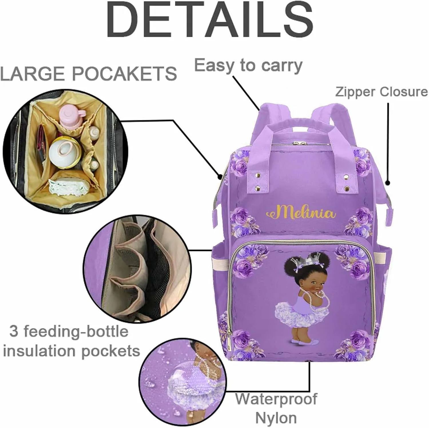 M YESCUSTOM Personalized Diaper Bag with Name for Mom, Custom Stars Bag with Large Capacity for Travel Multifunction Backpacks for Women