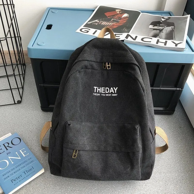Male High College Canvas Style Solid Backpacks