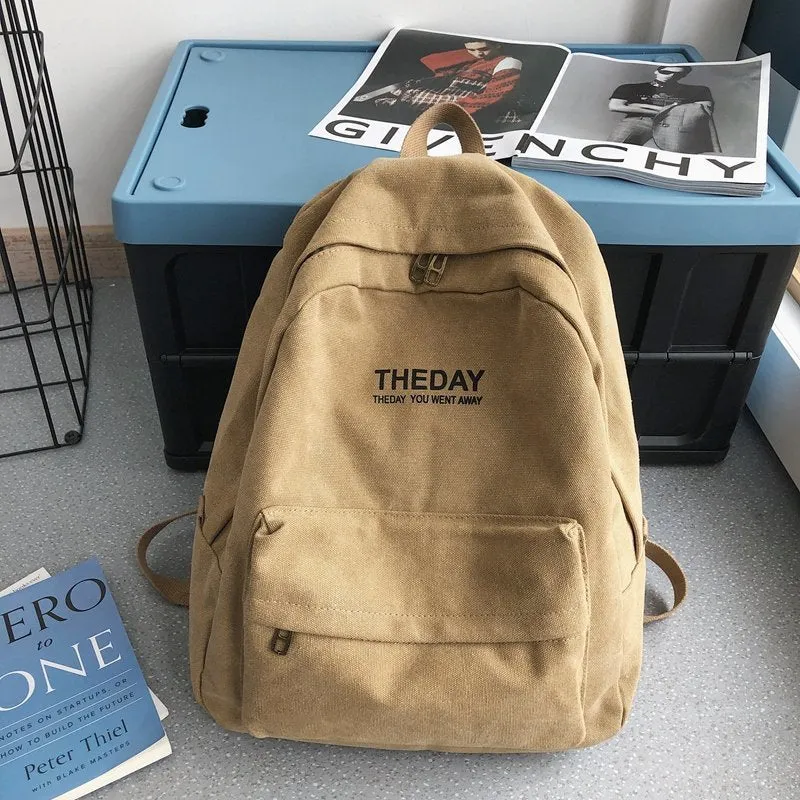 Male High College Canvas Style Solid Backpacks
