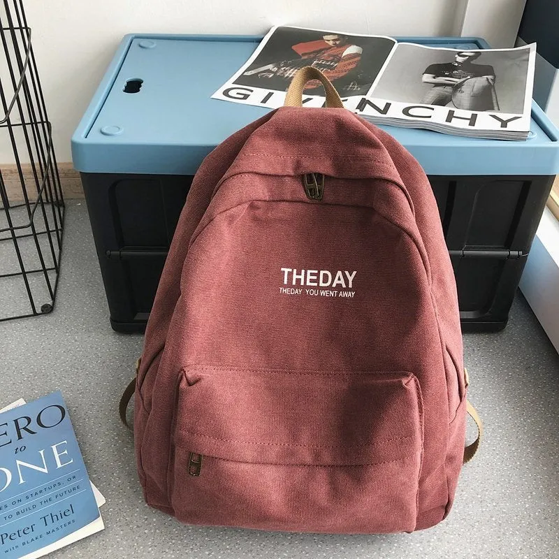 Male High College Canvas Style Solid Backpacks