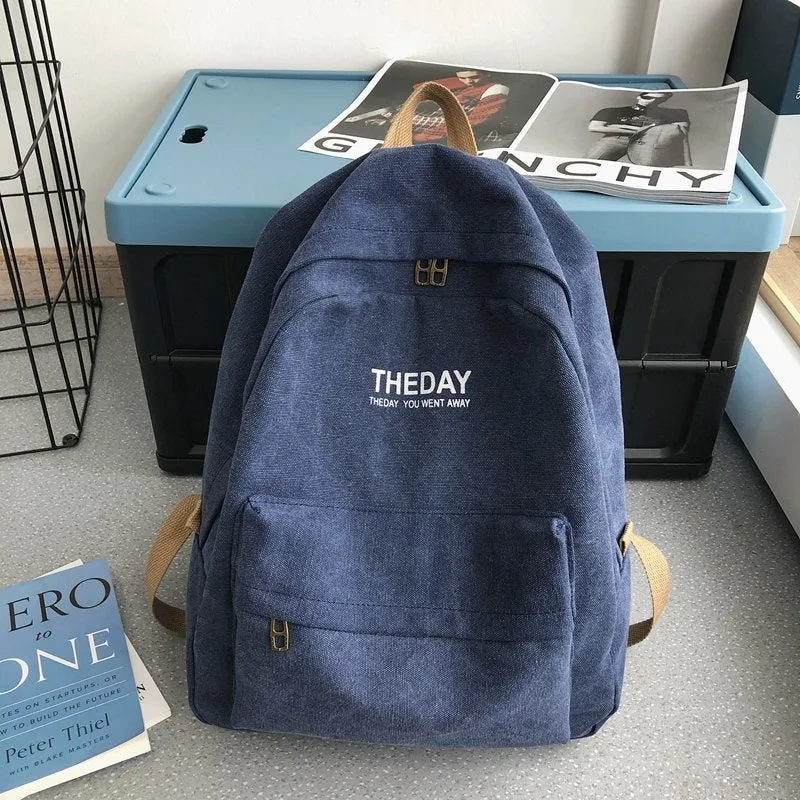Male High College Canvas Style Solid Backpacks