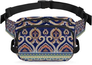 Mandala Palace Embroidery Fanny Pack for Men Women Waterproof Belt Bag Cross Body Sling Bag with Adjustable Strap Fashion Waist Bag for Travel Running Hiking Workout Shoulder Bag