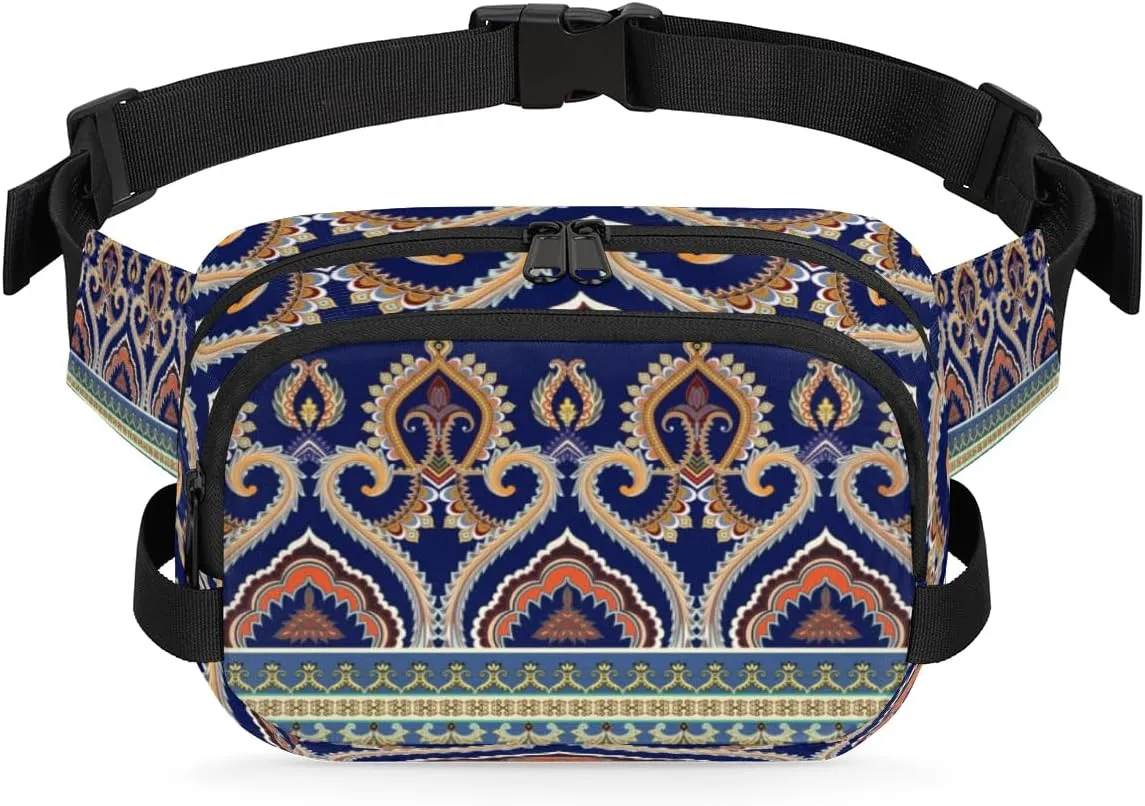 Mandala Palace Embroidery Fanny Pack for Men Women Waterproof Belt Bag Cross Body Sling Bag with Adjustable Strap Fashion Waist Bag for Travel Running Hiking Workout Shoulder Bag