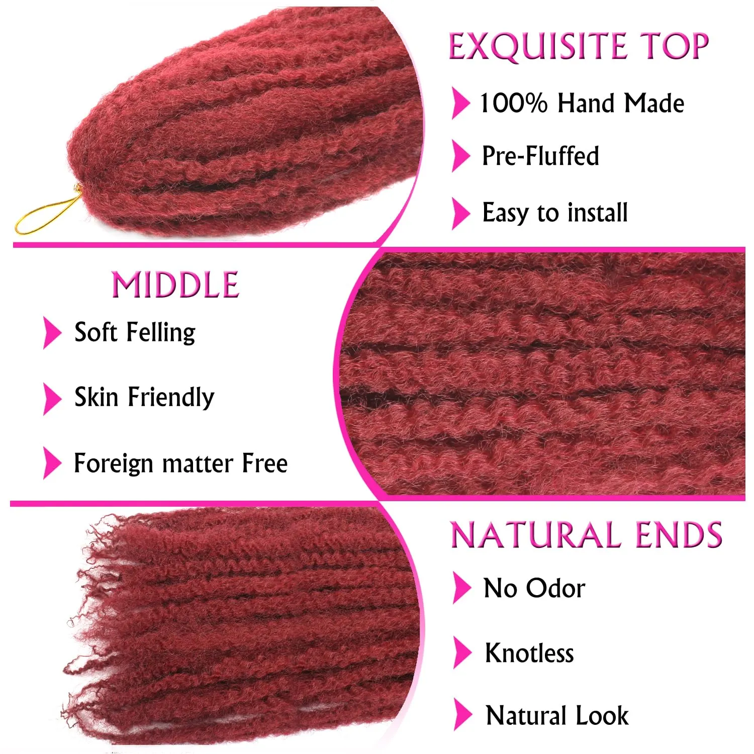 Marley Twist Braiding Hair 18 Inch Marley Hair 8 Packs Kinky Twist Hair Extensions for Afro Kinky Curly Braiding Soft and Natural Crochet Hair (18 Inch 8packs,BUG)