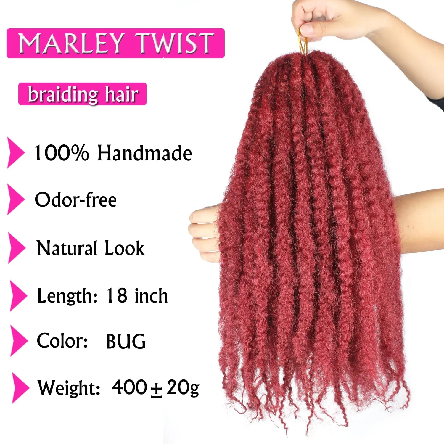 Marley Twist Braiding Hair 18 Inch Marley Hair 8 Packs Kinky Twist Hair Extensions for Afro Kinky Curly Braiding Soft and Natural Crochet Hair (18 Inch 8packs,BUG)