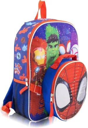 Marvel Spidey and His Amazing Friends Backpack With Lunch Box for Kids | Insulated Lunch Bag Lunch Box for Boys, Girls, Toddlers | 14" Backpack for School and Reusable Lunchbox