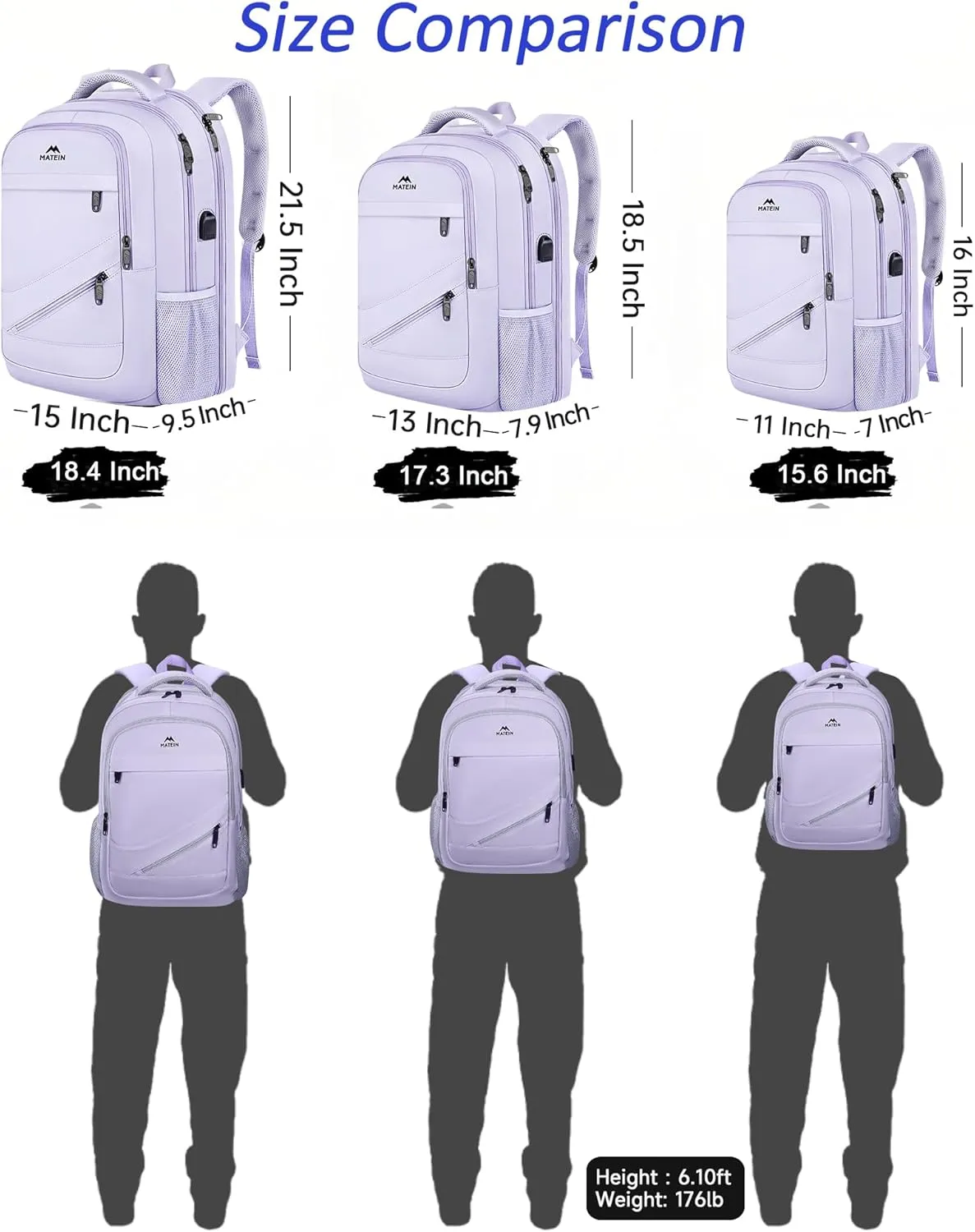 MATEIN Extra Large Laptop Backpack Women, 50 L Carry On Travel Bag with USB Port and Anti Theft Pocket, Water Resistant Business Backpacks Fit 18.4 In Notebook Computer, Purple