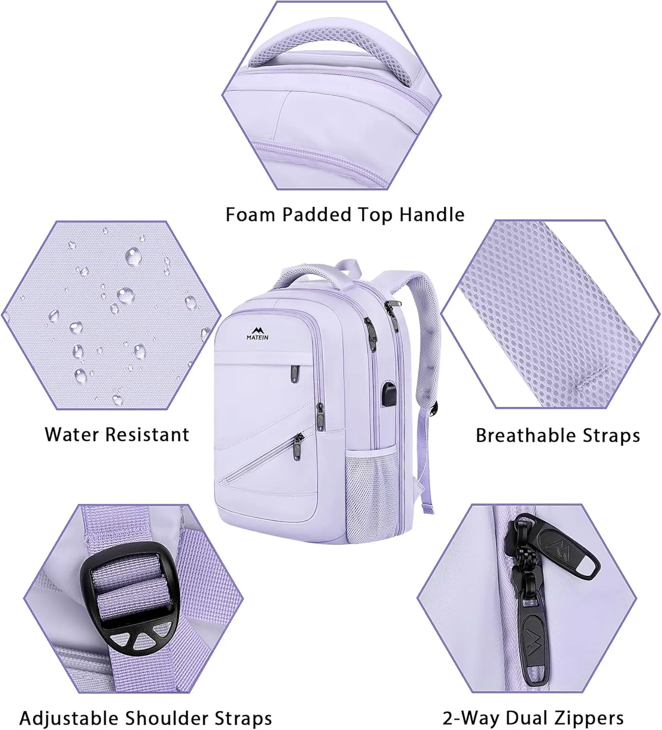 MATEIN Extra Large Laptop Backpack Women, 50 L Carry On Travel Bag with USB Port and Anti Theft Pocket, Water Resistant Business Backpacks Fit 18.4 In Notebook Computer, Purple