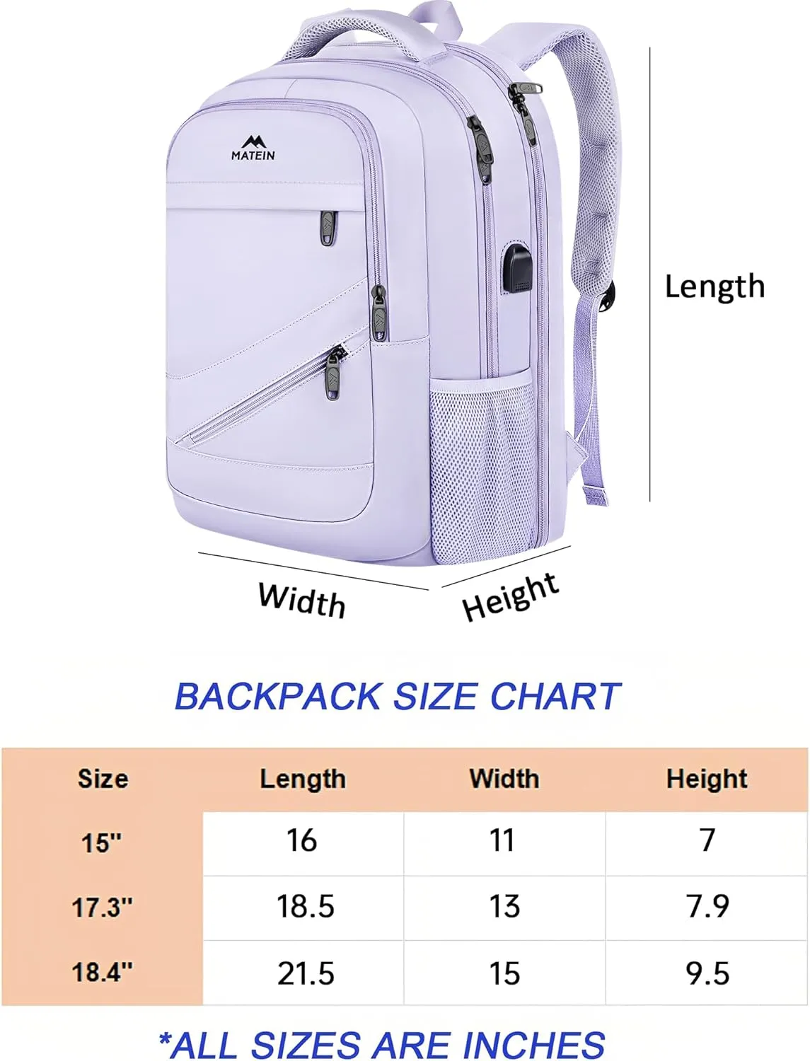 MATEIN Extra Large Laptop Backpack Women, 50 L Carry On Travel Bag with USB Port and Anti Theft Pocket, Water Resistant Business Backpacks Fit 18.4 In Notebook Computer, Purple