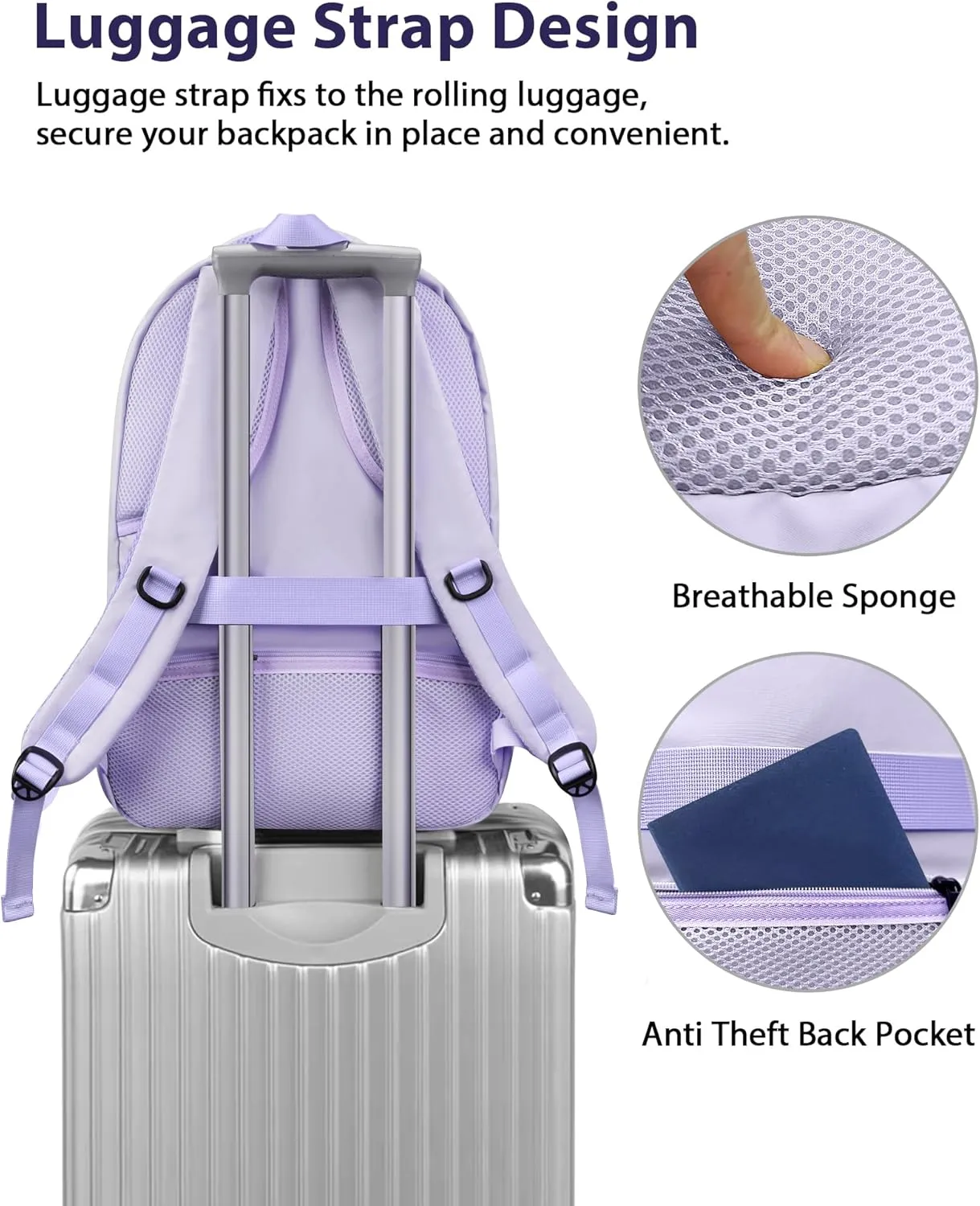 MATEIN Extra Large Laptop Backpack Women, 50 L Carry On Travel Bag with USB Port and Anti Theft Pocket, Water Resistant Business Backpacks Fit 18.4 In Notebook Computer, Purple