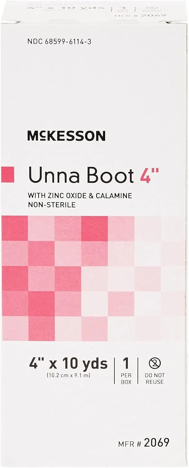 McKesson Unna Boot with Zinc Oxide and Calamine, Non-Sterile, 4 in x 10 yd, 1 Roll, 12 Packs, 12 Total