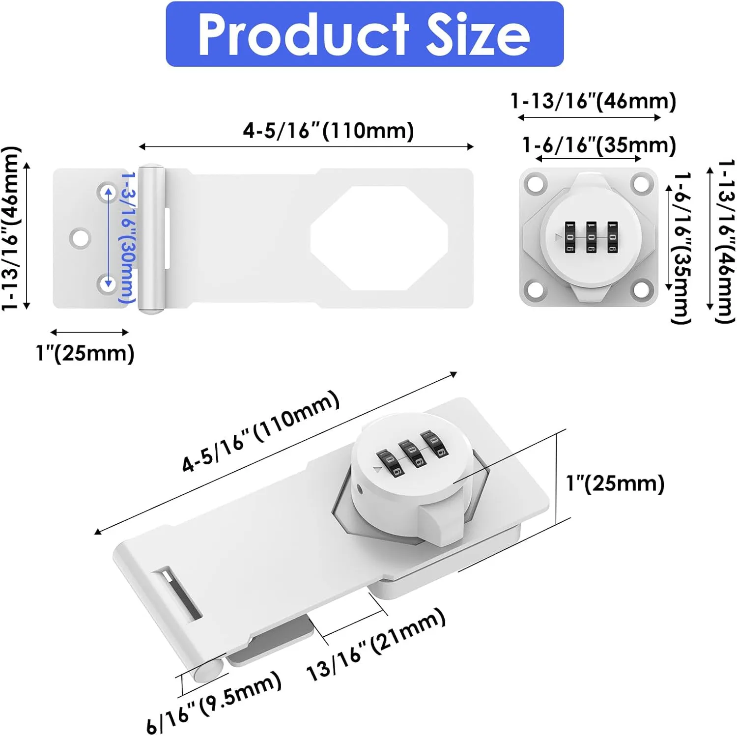 Mechanical Password Rotary Hasp Locks, Cabinet Locks with Combination, Door Security Gate Locks for Small Doors, Cabinets, Barn Door, Bathroom, Outdoor, Closet, Fence (2 Packs White)