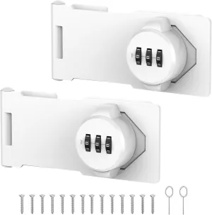 Mechanical Password Rotary Hasp Locks, Cabinet Locks with Combination, Door Security Gate Locks for Small Doors, Cabinets, Barn Door, Bathroom, Outdoor, Closet, Fence (2 Packs White)