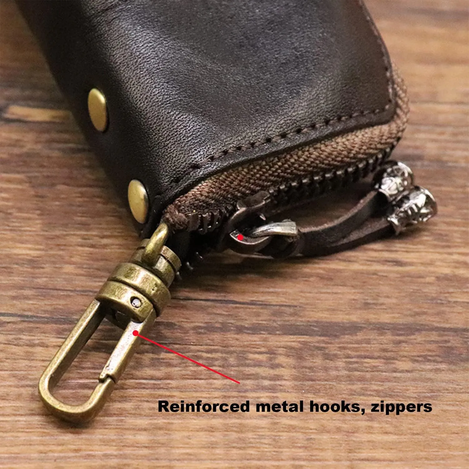 Medieval Leather Zipper Coin Pouch - Genuine Cowhide, Handcrafted，Coin Organizer, Change Holder，Keychain Coin Purse for Men & Women (Red)