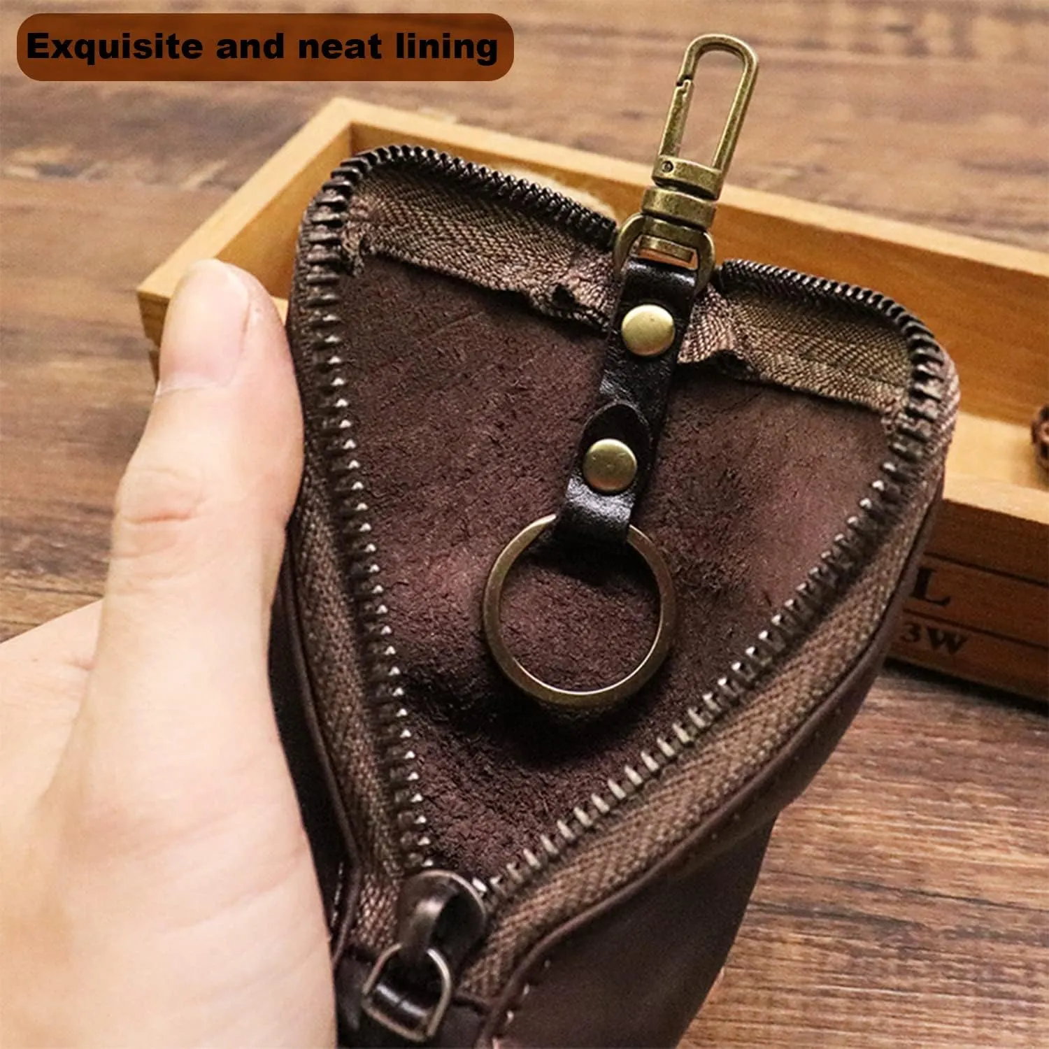 Medieval Leather Zipper Coin Pouch - Genuine Cowhide, Handcrafted，Coin Organizer, Change Holder，Keychain Coin Purse for Men & Women (Red)