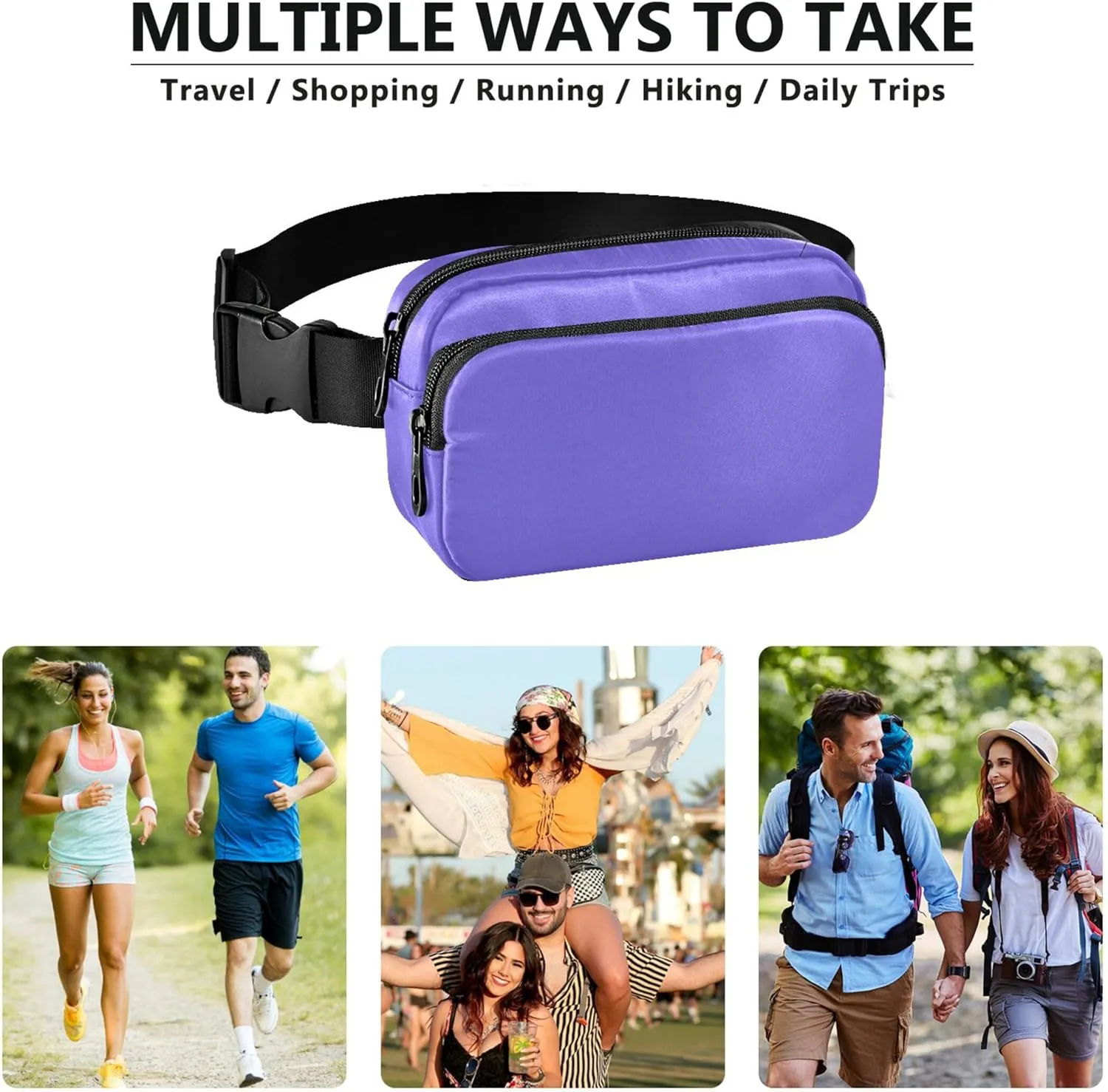 Medium Slate Blue Women Fanny Packs Bright Color Anti Theft Belt Bag Waterproof Crossbody Waist Pack