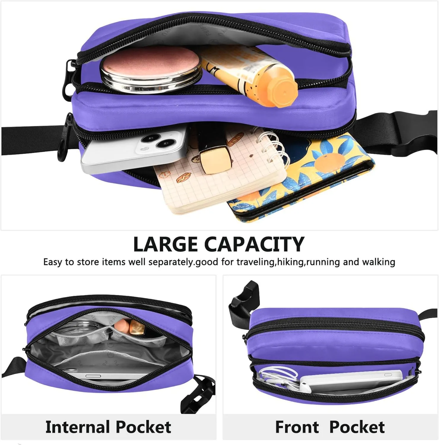 Medium Slate Blue Women Fanny Packs Bright Color Anti Theft Belt Bag Waterproof Crossbody Waist Pack