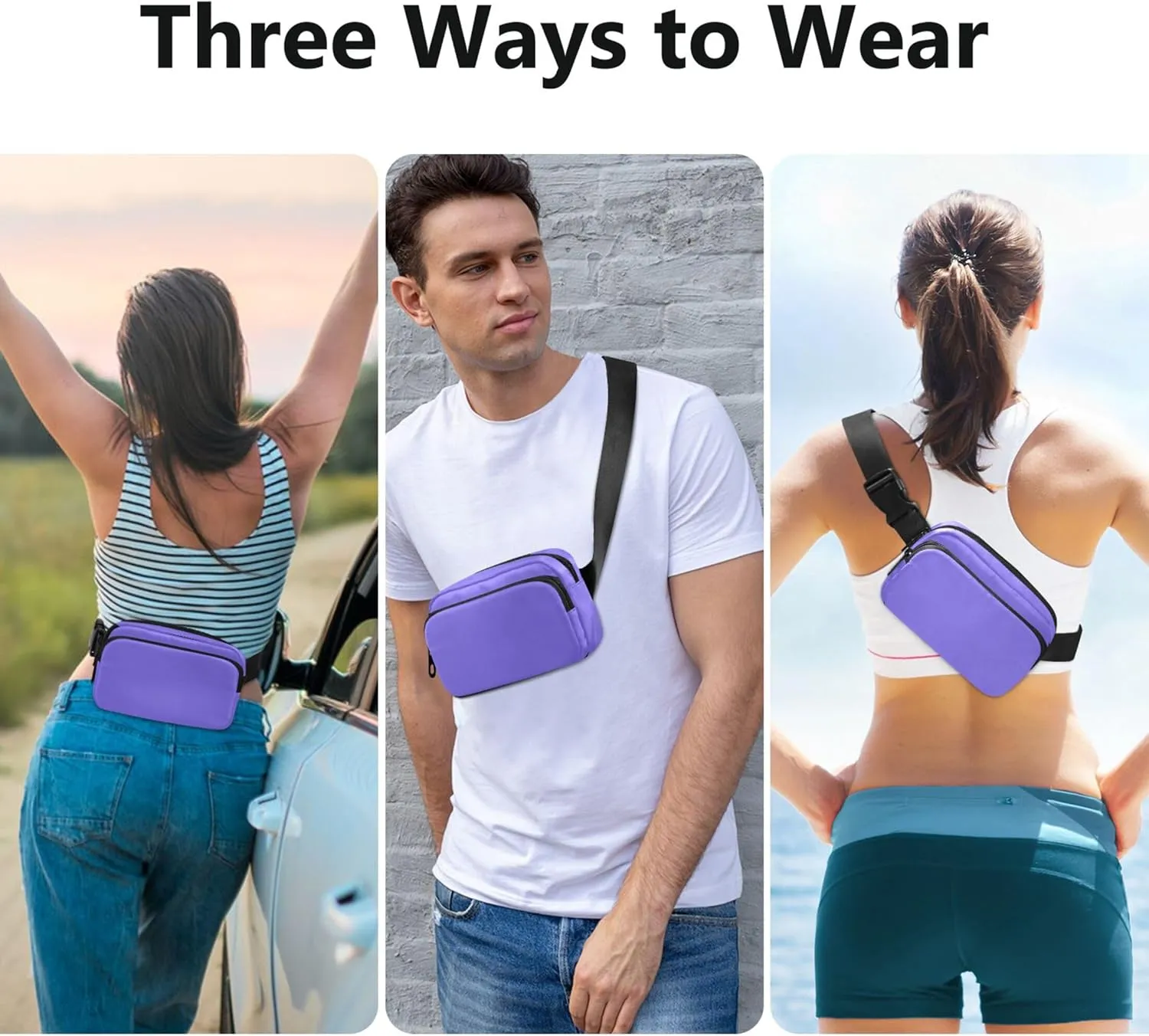 Medium Slate Blue Women Fanny Packs Bright Color Anti Theft Belt Bag Waterproof Crossbody Waist Pack