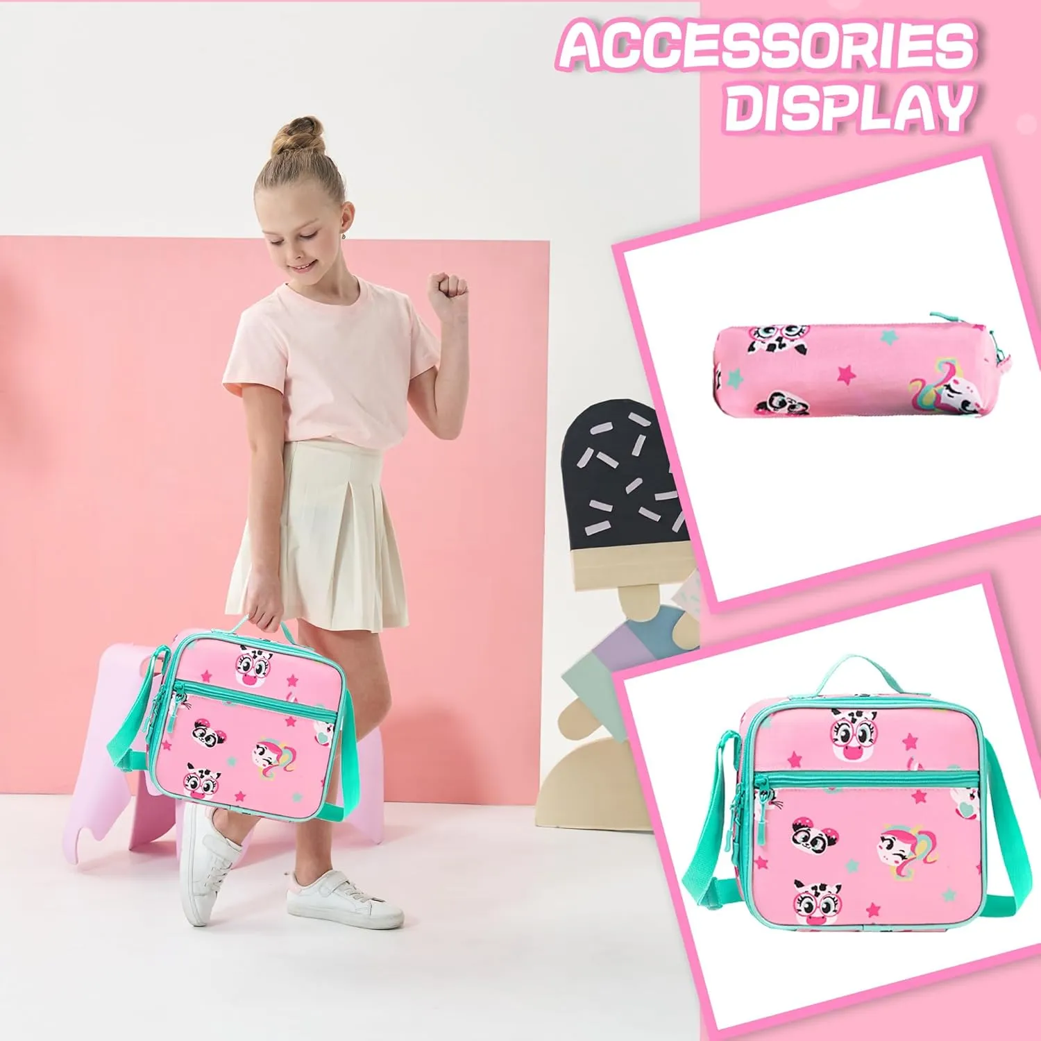 Meetbelify Rolling Backpack for Girls Cute Cat Backpacks with Wheels Kids Carry on Luggage for Girls Ages 8-10 Kids Back to School Supplies Travel Suitcase with Lunch Box and Pencil case
