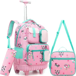 Meetbelify Rolling Backpack for Girls Cute Cat Backpacks with Wheels Kids Carry on Luggage for Girls Ages 8-10 Kids Back to School Supplies Travel Suitcase with Lunch Box and Pencil case