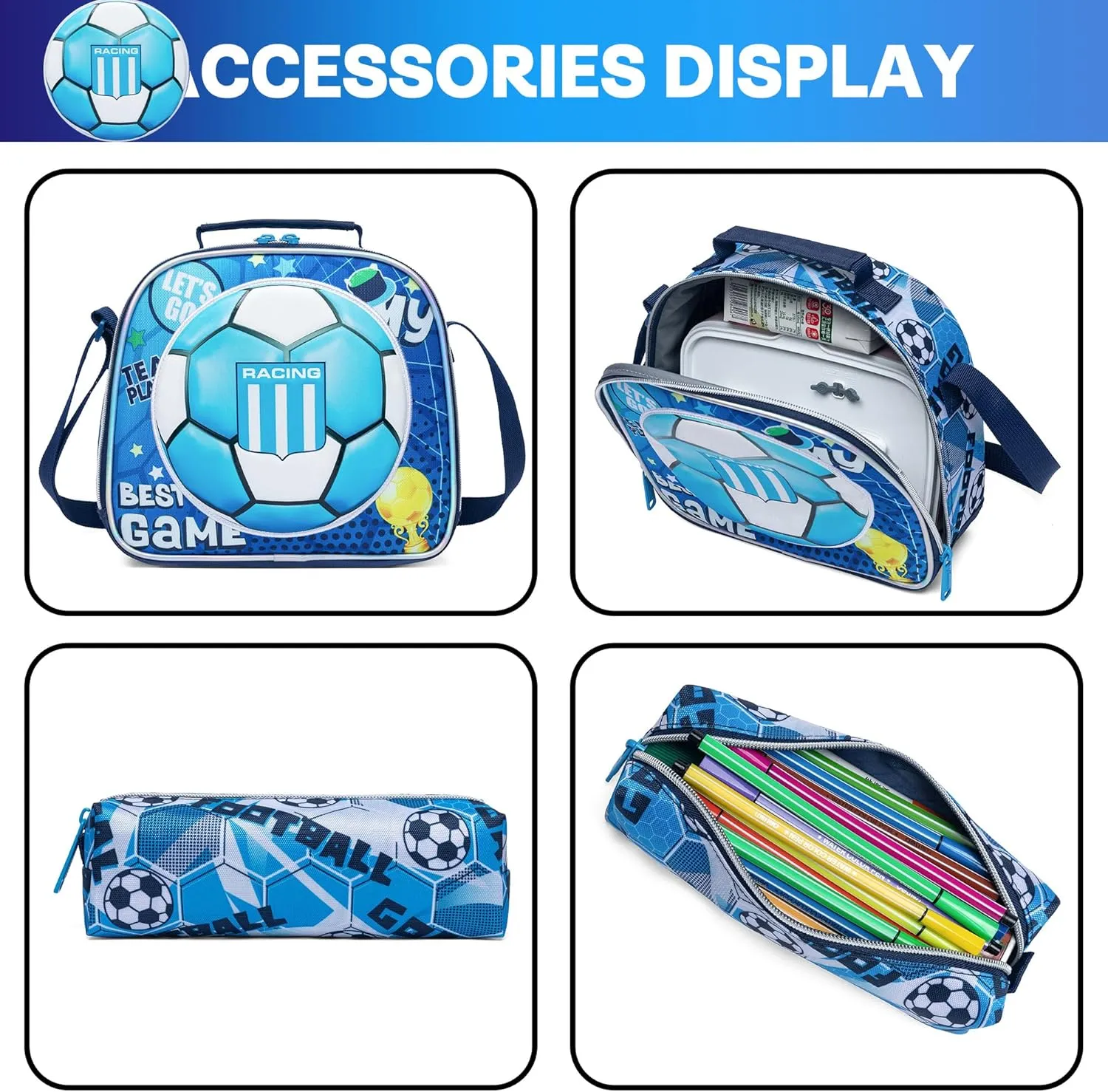 Meetbelify Rolling Backpack with Wheels for Boys Rolling Backpacks with Lunch Box for Elementary School Students 3 in 1 Travel Luggage Carry on Suitcase for Boys Age 8-10 Blue