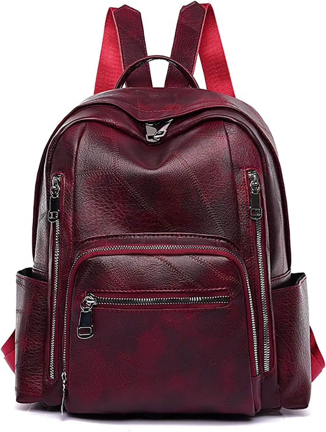Men's and women's vintage backpacks, made of soft leather with large capacity, suitable for outdoor travel (claret)