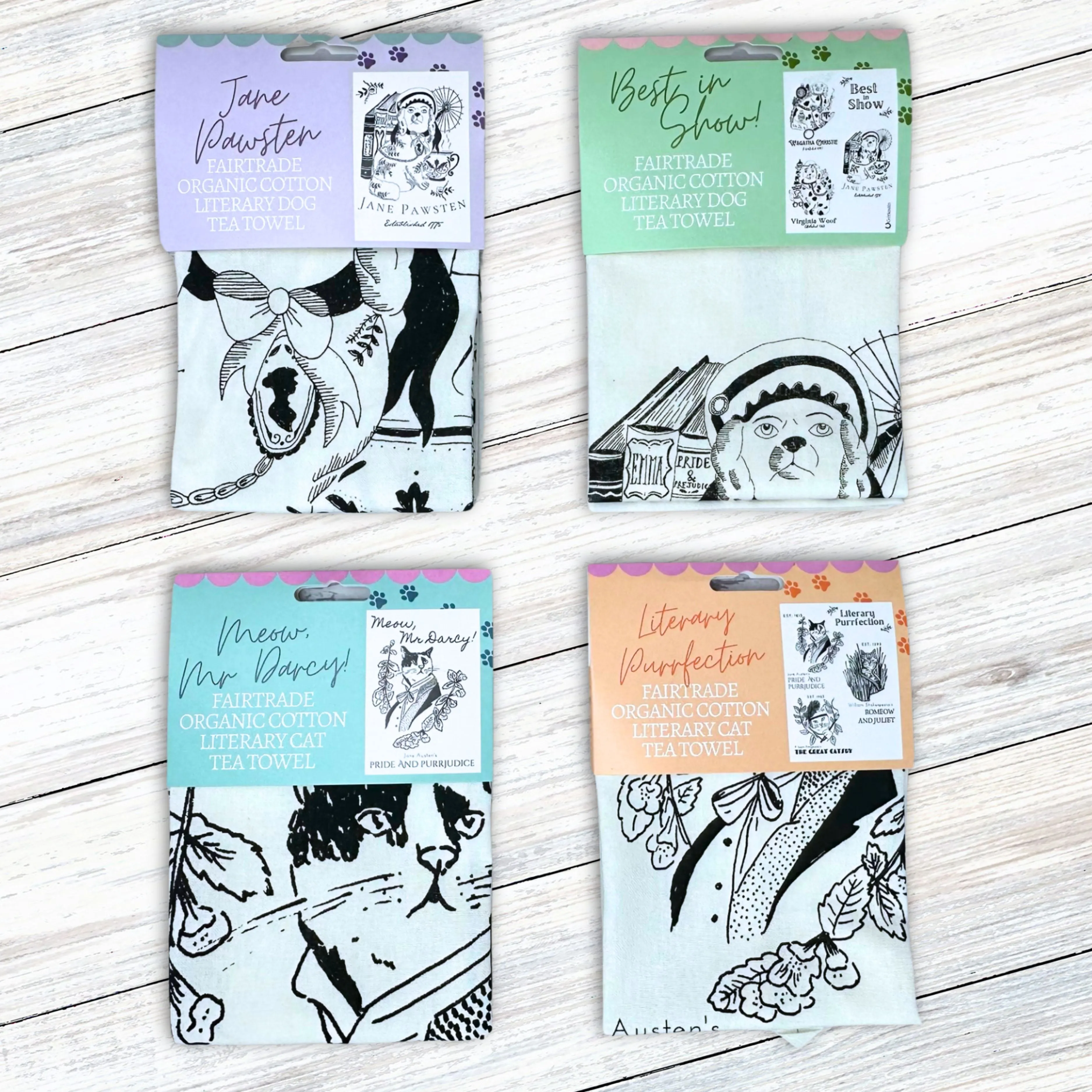 Meow, Mr Darcy! Pride and Prejudice Fairtrade Organic Cotton Tea Towel