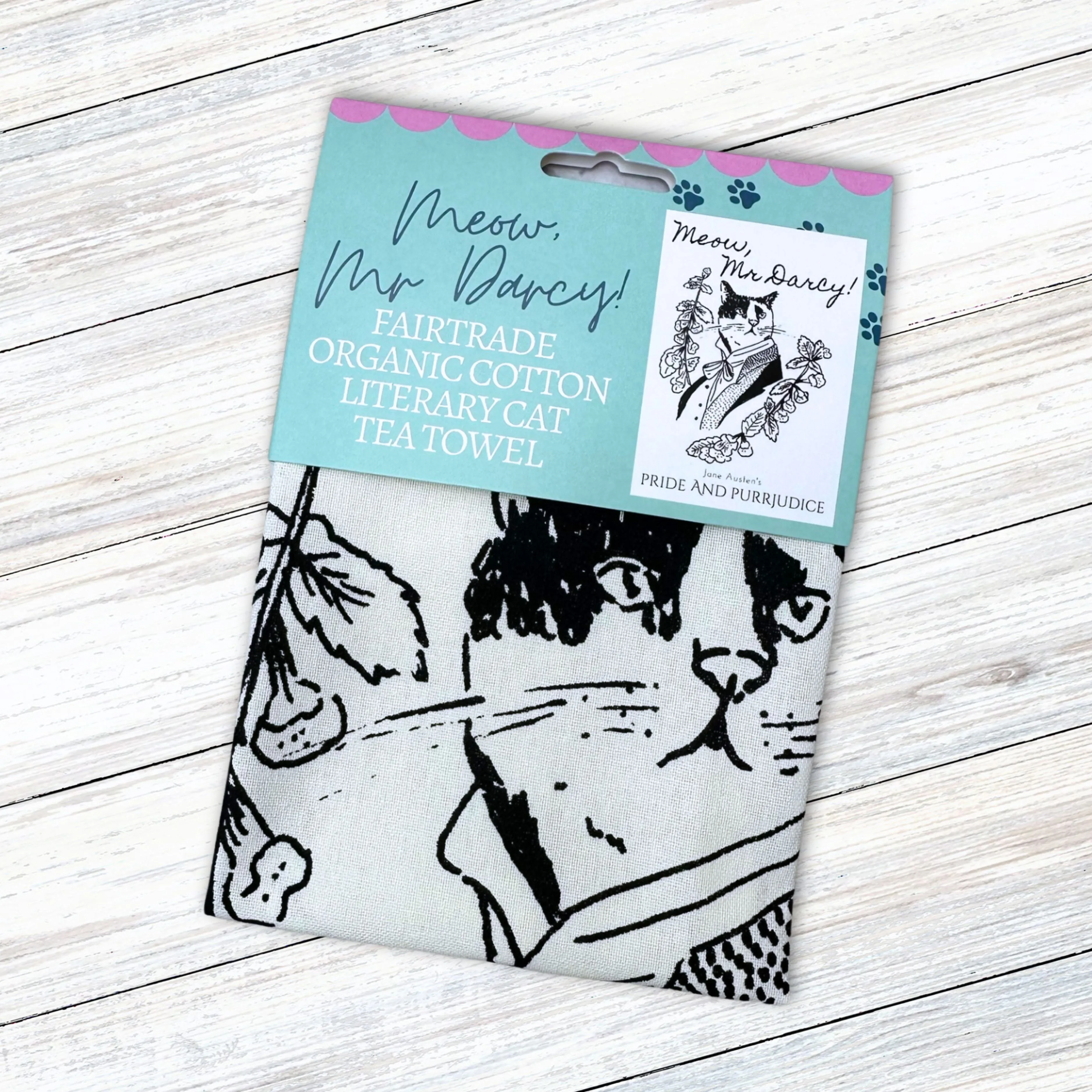 Meow, Mr Darcy! Pride and Prejudice Fairtrade Organic Cotton Tea Towel