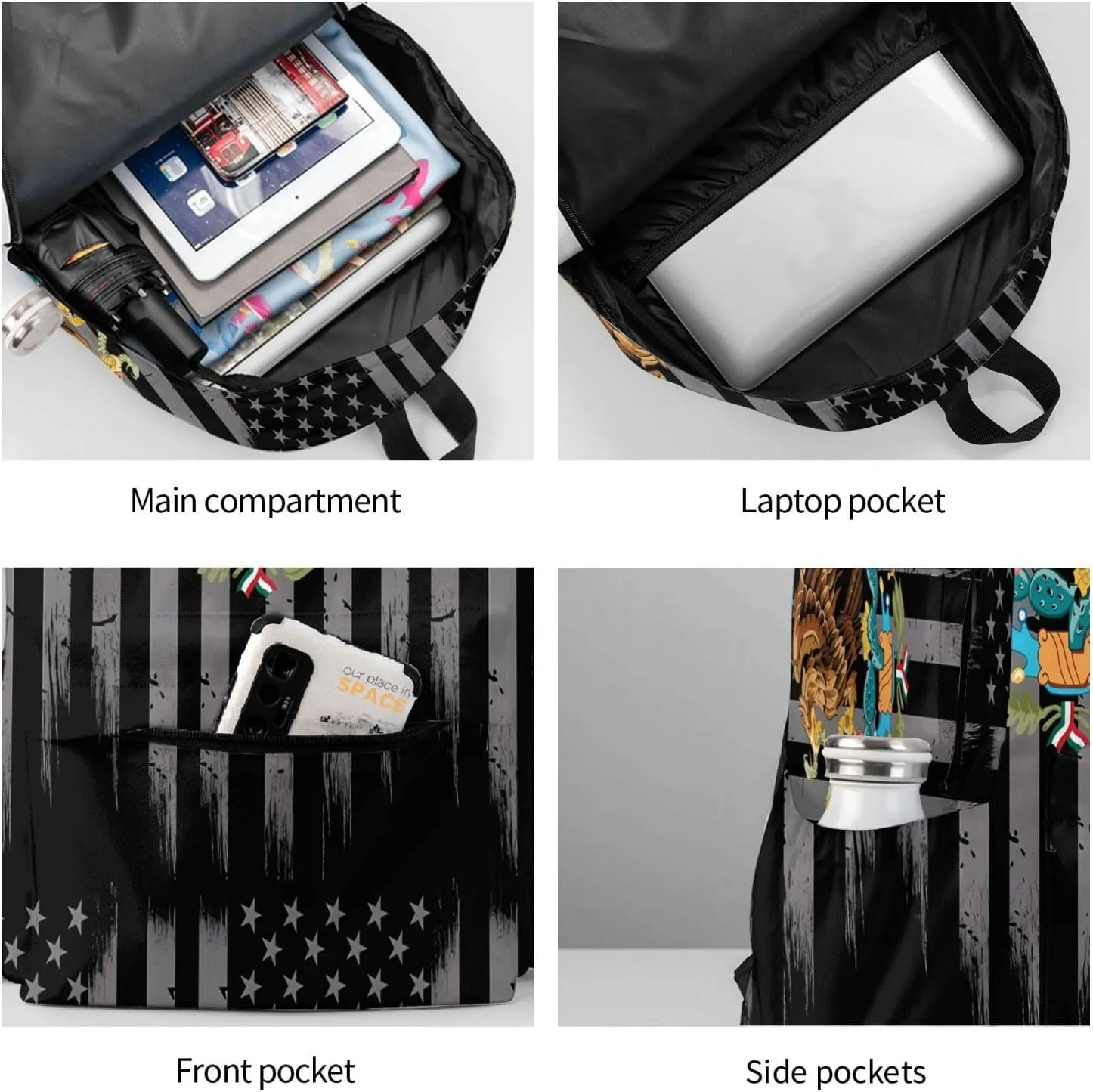 Mexican Flag Casual Backpack Large Capacity Travel Backpacks Laptop Daypack Commuter Rucksack Adjustable Strap Sports Bags for Hiking Biking