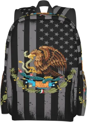 Mexican Flag Casual Backpack Large Capacity Travel Backpacks Laptop Daypack Commuter Rucksack Adjustable Strap Sports Bags for Hiking Biking