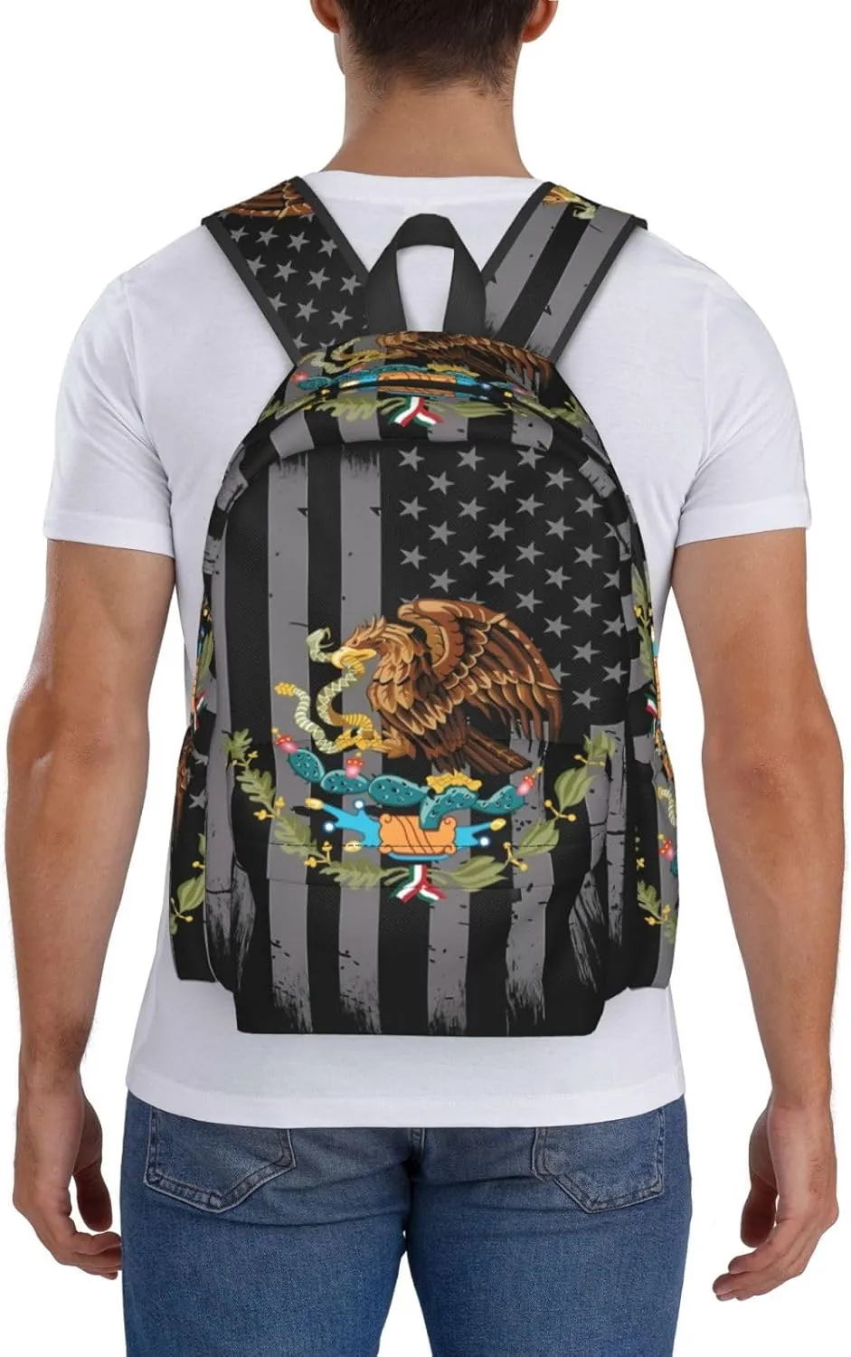 Mexican Flag Casual Backpack Large Capacity Travel Backpacks Laptop Daypack Commuter Rucksack Adjustable Strap Sports Bags for Hiking Biking