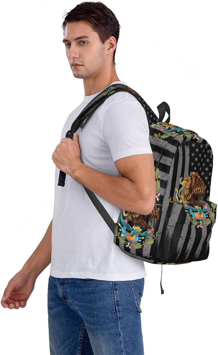 Mexican Flag Casual Backpack Large Capacity Travel Backpacks Laptop Daypack Commuter Rucksack Adjustable Strap Sports Bags for Hiking Biking
